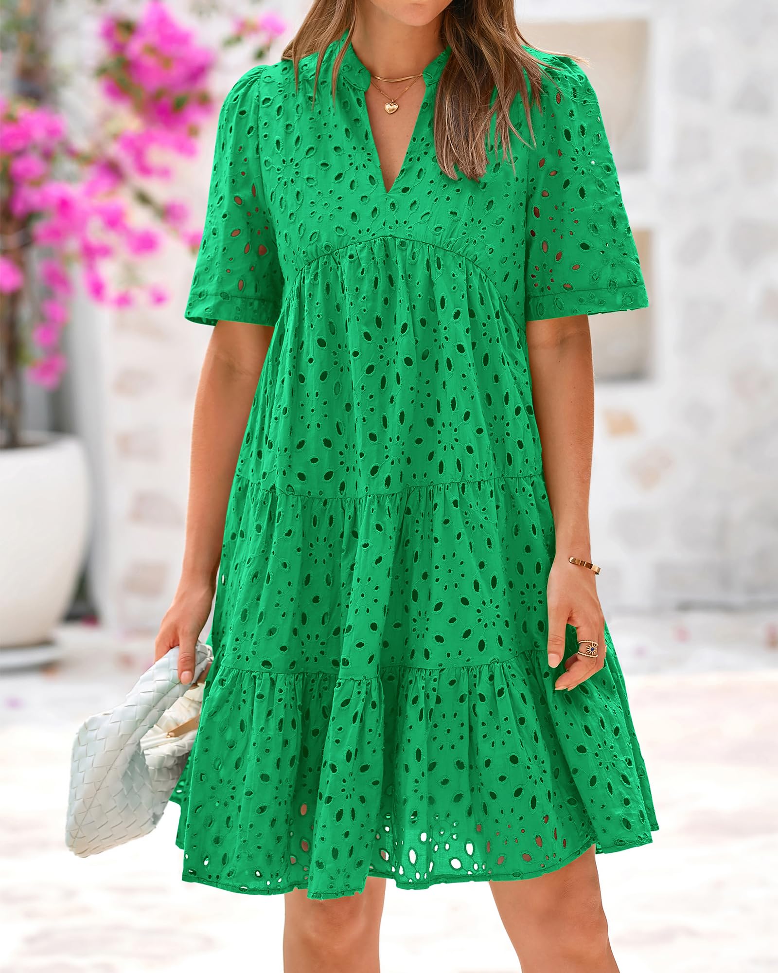 Foto 3 pulgar | Vestido Casual Btfbm Para Mujer, Bohemio, Verano, Cuello En V, Verde, Algodón - Venta Internacional.
