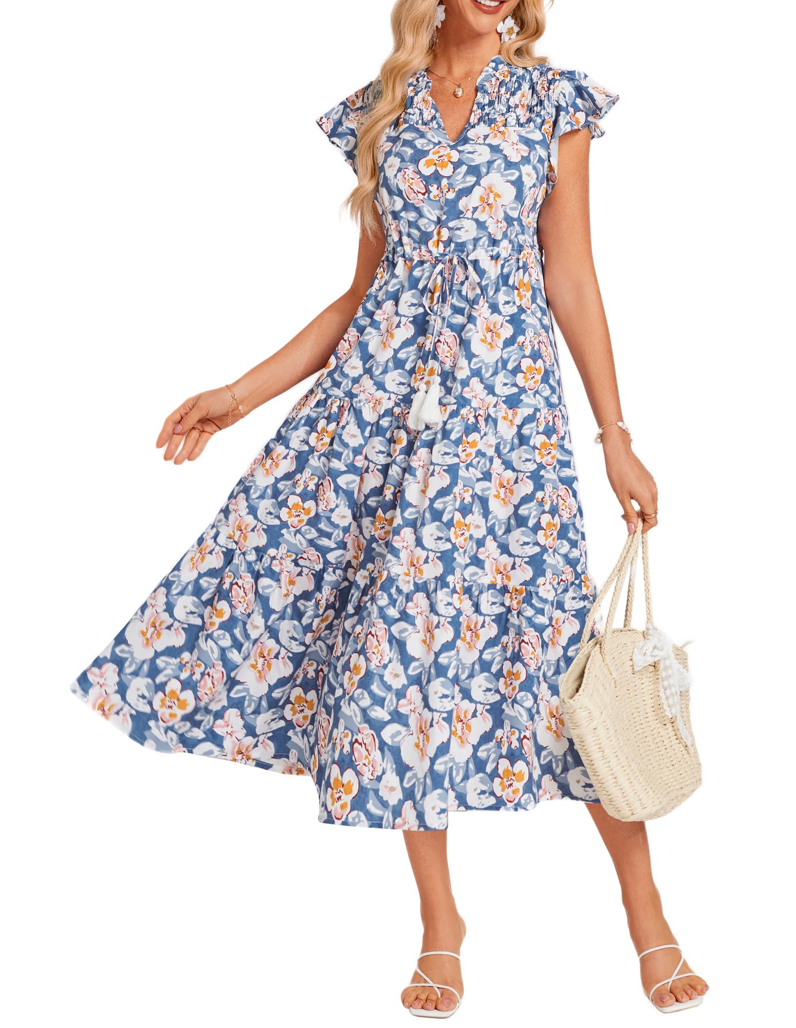 Foto 1 | Vestido Midi Grace Karin Con Cuello En V Y Estampado Floral Para Mujer - Venta Internacional.