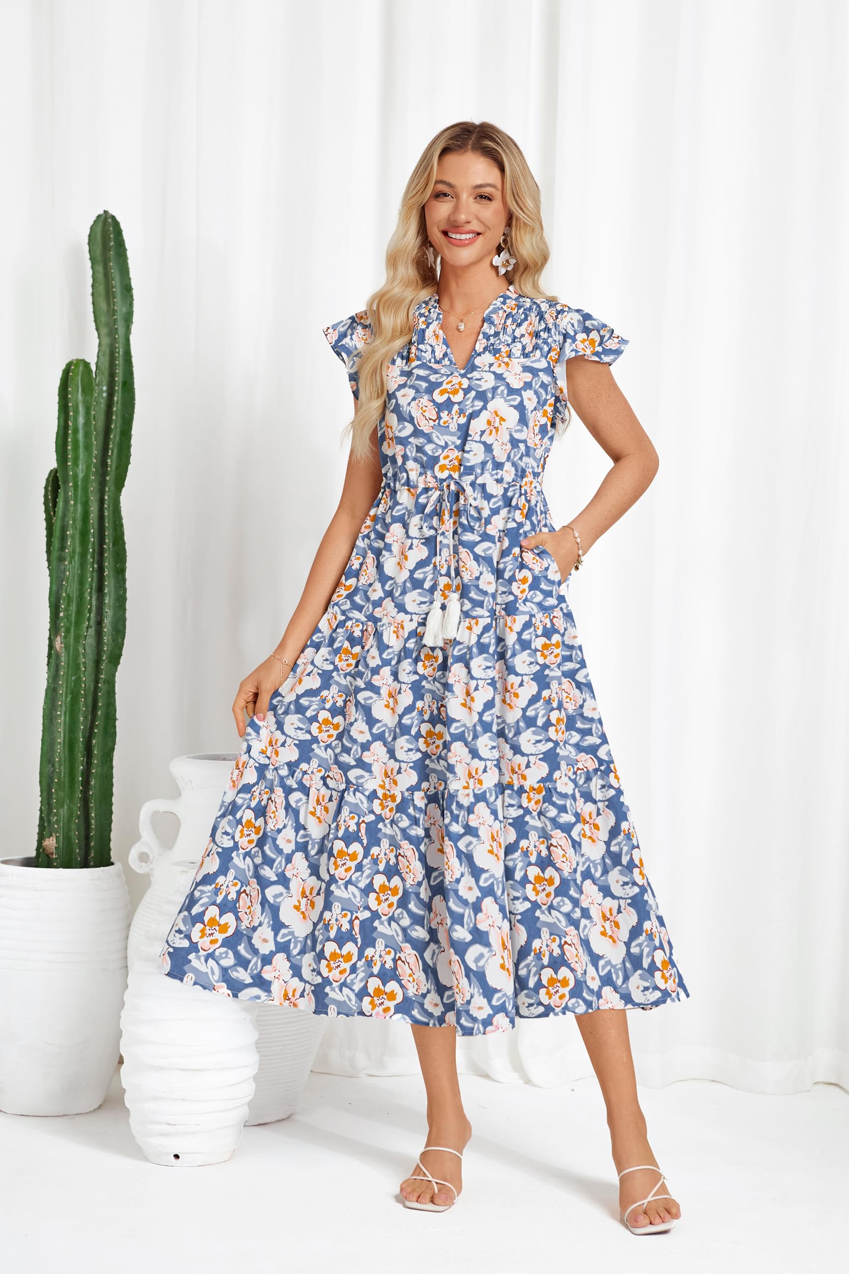 Foto 3 pulgar | Vestido Midi Grace Karin Con Cuello En V Y Estampado Floral Para Mujer - Venta Internacional.