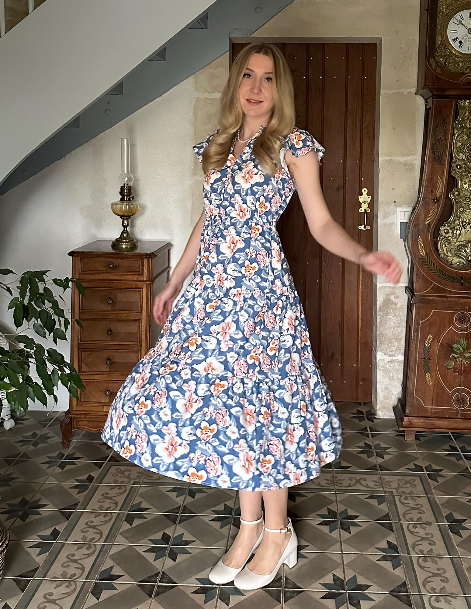 Foto 5 pulgar | Vestido Midi Grace Karin Con Cuello En V Y Estampado Floral Para Mujer - Venta Internacional.