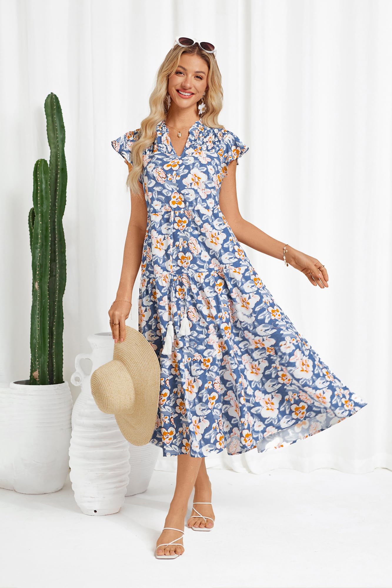 Foto 7 pulgar | Vestido Midi Grace Karin Con Cuello En V Y Estampado Floral Para Mujer - Venta Internacional.