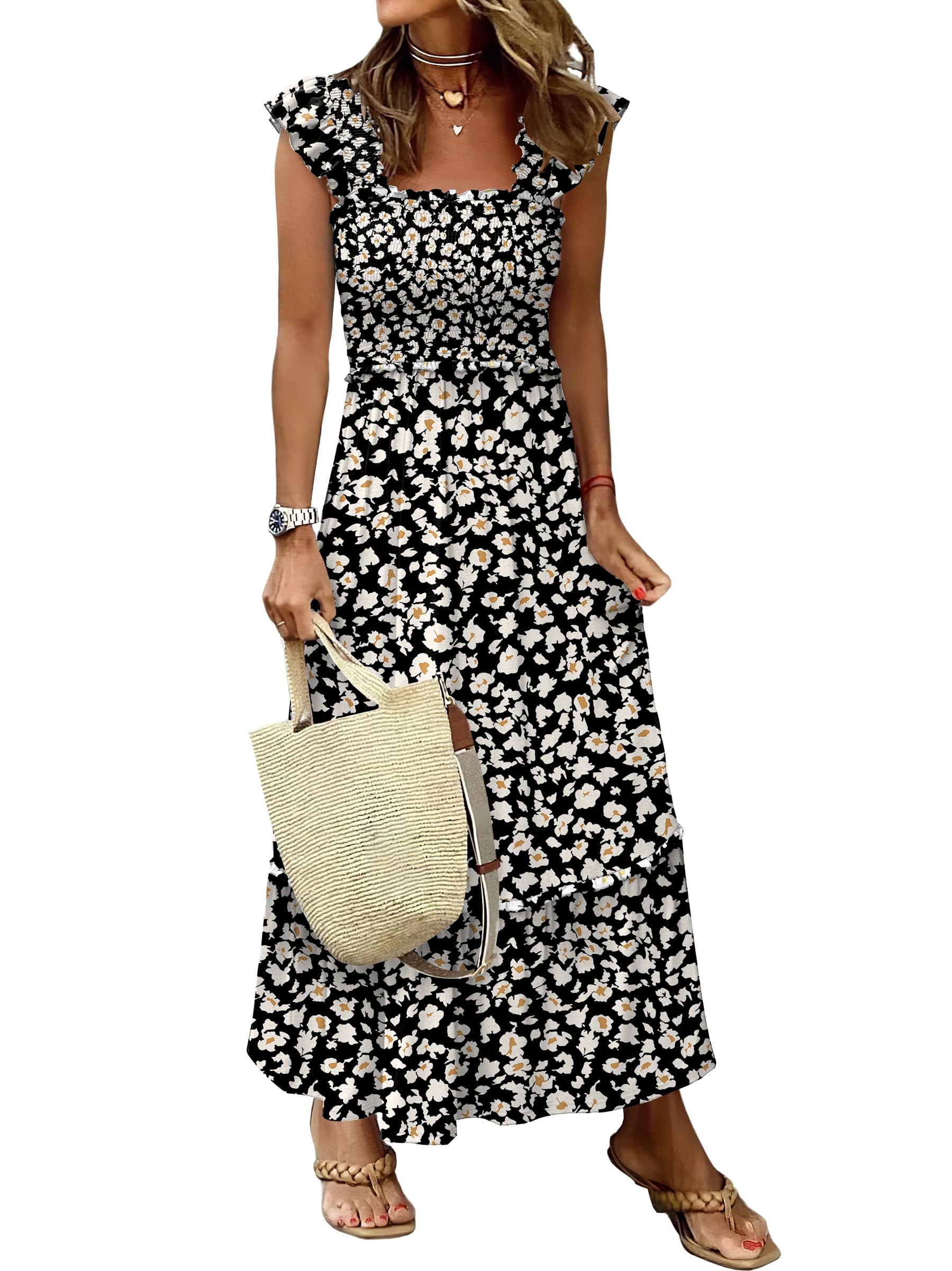 Foto 2 pulgar | Vestido Largo Anrabess Sin Mangas Con Cuello Cuadrado Y Estampado Floral - Venta Internacional.