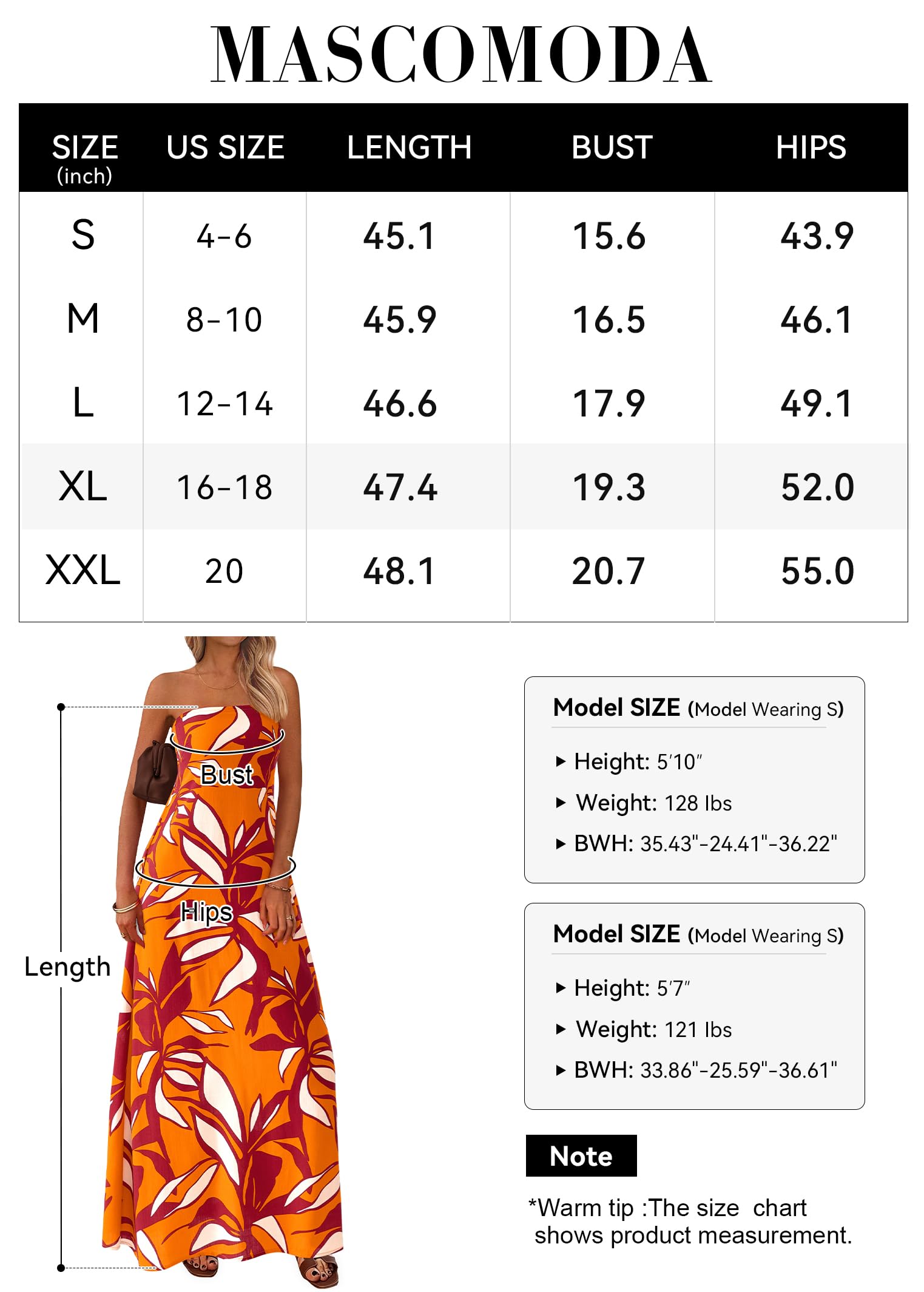 Foto 7 pulgar | Vestido Largo Mascomoda Summer Boho Floral Tube Top Naranja S - Venta Internacional.