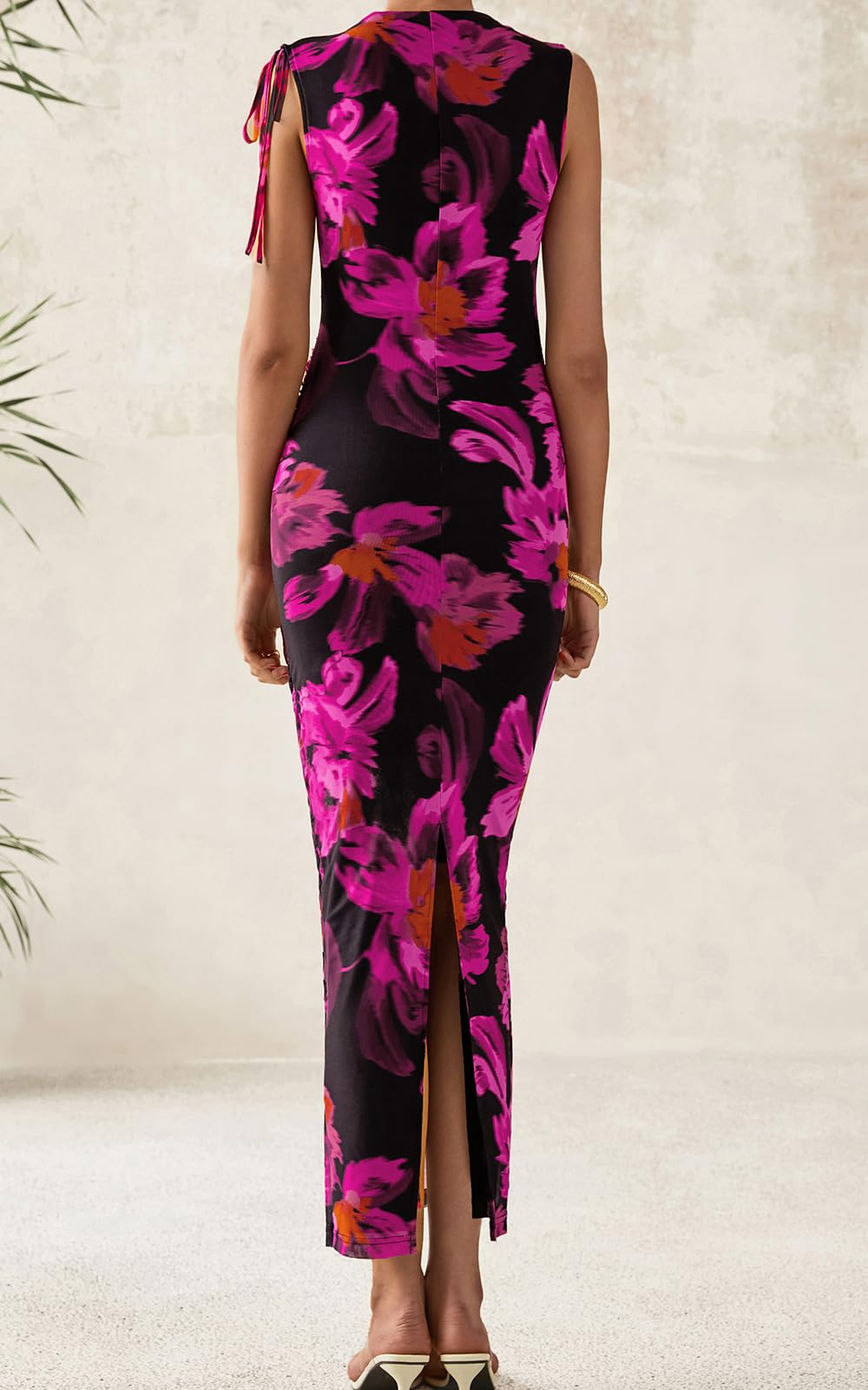 Foto 3 pulgar | Vestido De Verano Prettygarden Maxi Ajustado Con Estampado Floral Y Fruncido Para Mujer - Venta Internacional.