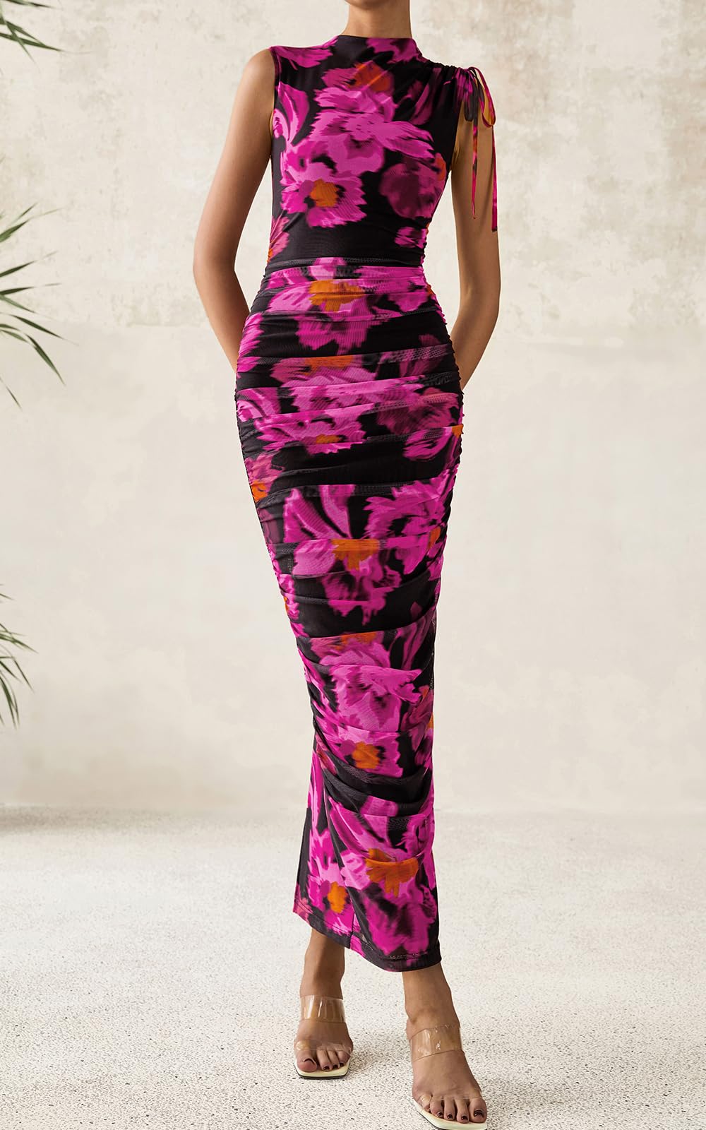 Foto 4 pulgar | Vestido De Verano Prettygarden Maxi Ajustado Con Estampado Floral Y Fruncido Para Mujer - Venta Internacional.