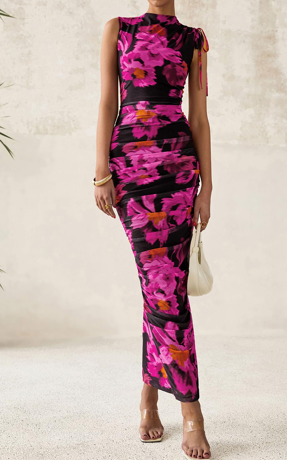 Foto 6 pulgar | Vestido De Verano Prettygarden Maxi Ajustado Con Estampado Floral Y Fruncido Para Mujer - Venta Internacional.