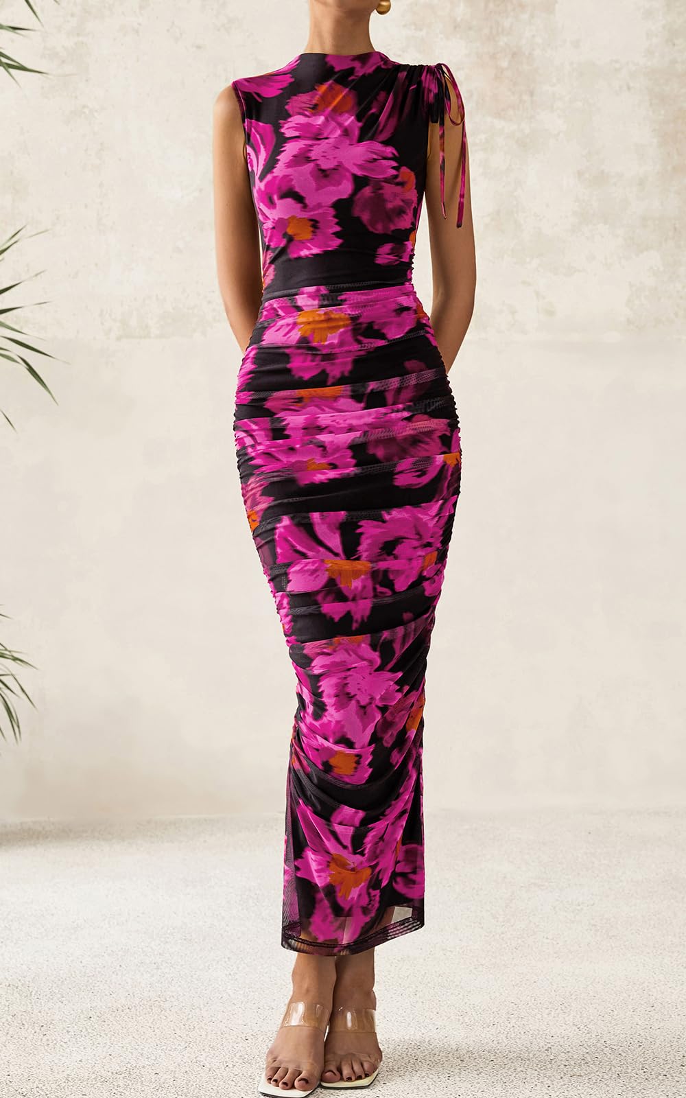 Foto 8 pulgar | Vestido De Verano Prettygarden Maxi Ajustado Con Estampado Floral Y Fruncido Para Mujer - Venta Internacional.