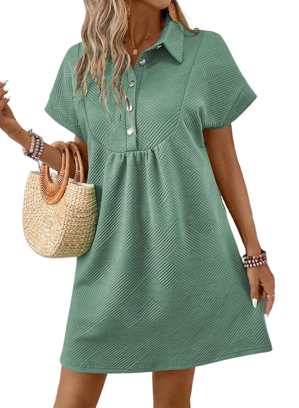 Foto 2 pulgar | Vestido Acelit Primavera-verano Con Cuello De Solapa Para Mujer, Verde, Talla M - Venta Internacional.