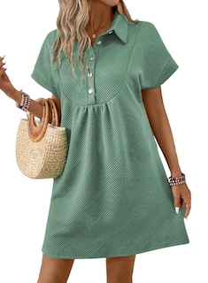 Foto 1 | Vestido Acelit Primavera-verano Con Cuello De Solapa Para Mujer, Verde, Talla M - Venta Internacional.
