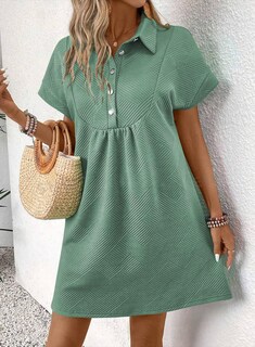 Foto 2 | Vestido Acelit Primavera-verano Con Cuello De Solapa Para Mujer, Verde, Talla M - Venta Internacional.