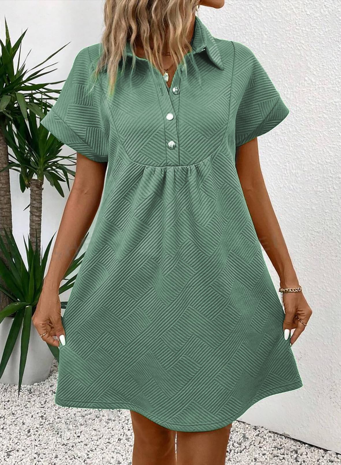 Foto 5 pulgar | Vestido Acelit Primavera-verano Con Cuello De Solapa Para Mujer, Verde, Talla M - Venta Internacional.
