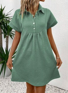 Foto 4 | Vestido Acelit Primavera-verano Con Cuello De Solapa Para Mujer, Verde, Talla M - Venta Internacional.