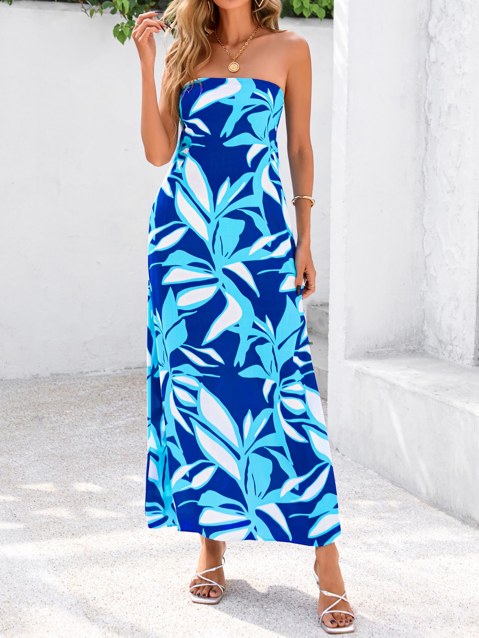 Foto 2 | Vestido Largo Mascomoda Summer Boho Floral Blue Para Mujer 2025 - Venta Internacional.