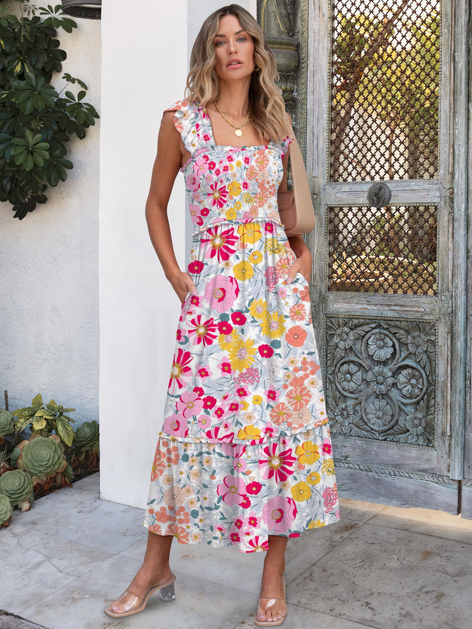 Foto 4 pulgar | Vestido Largo Anrabess Sin Mangas Con Cuello Cuadrado Multicolor S - Venta Internacional.