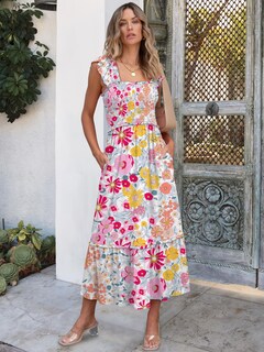 Foto 3 | Vestido Largo Anrabess Sin Mangas Con Cuello Cuadrado Multicolor S - Venta Internacional.