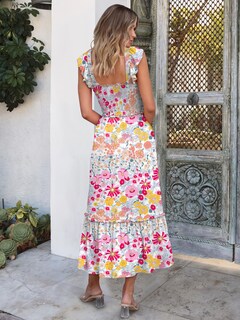 Foto 5 | Vestido Largo Anrabess Sin Mangas Con Cuello Cuadrado Multicolor S - Venta Internacional.
