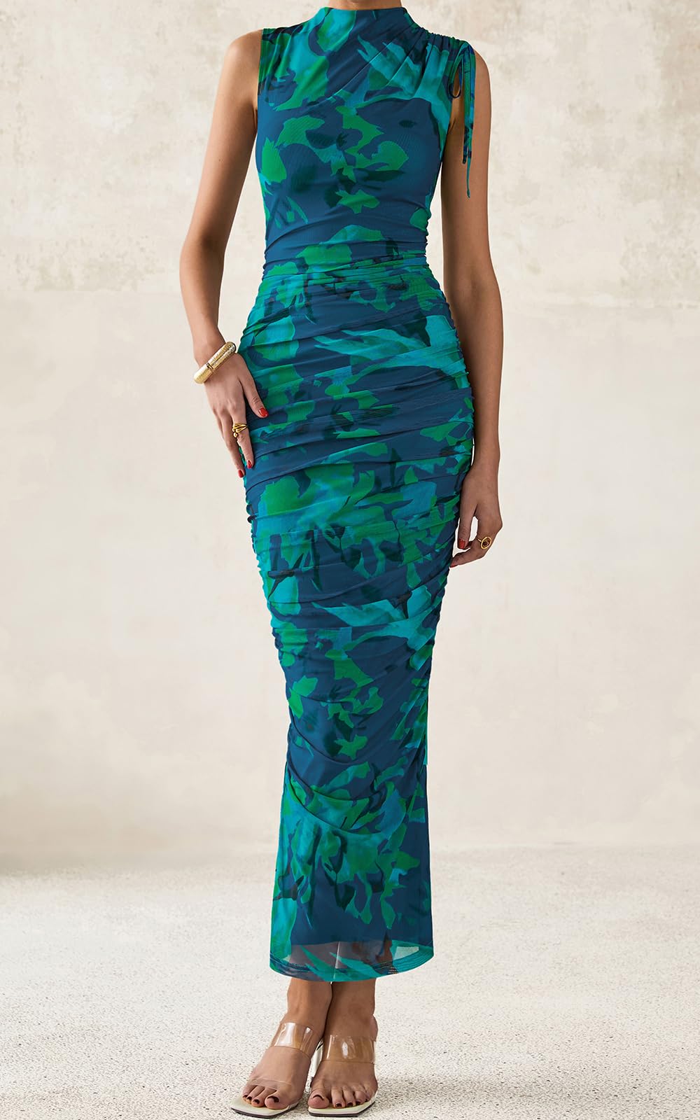 Foto 3 pulgar | Vestido Largo Prettygarden Para Mujer, Estampado Floral, Malla, Azul - Venta Internacional.