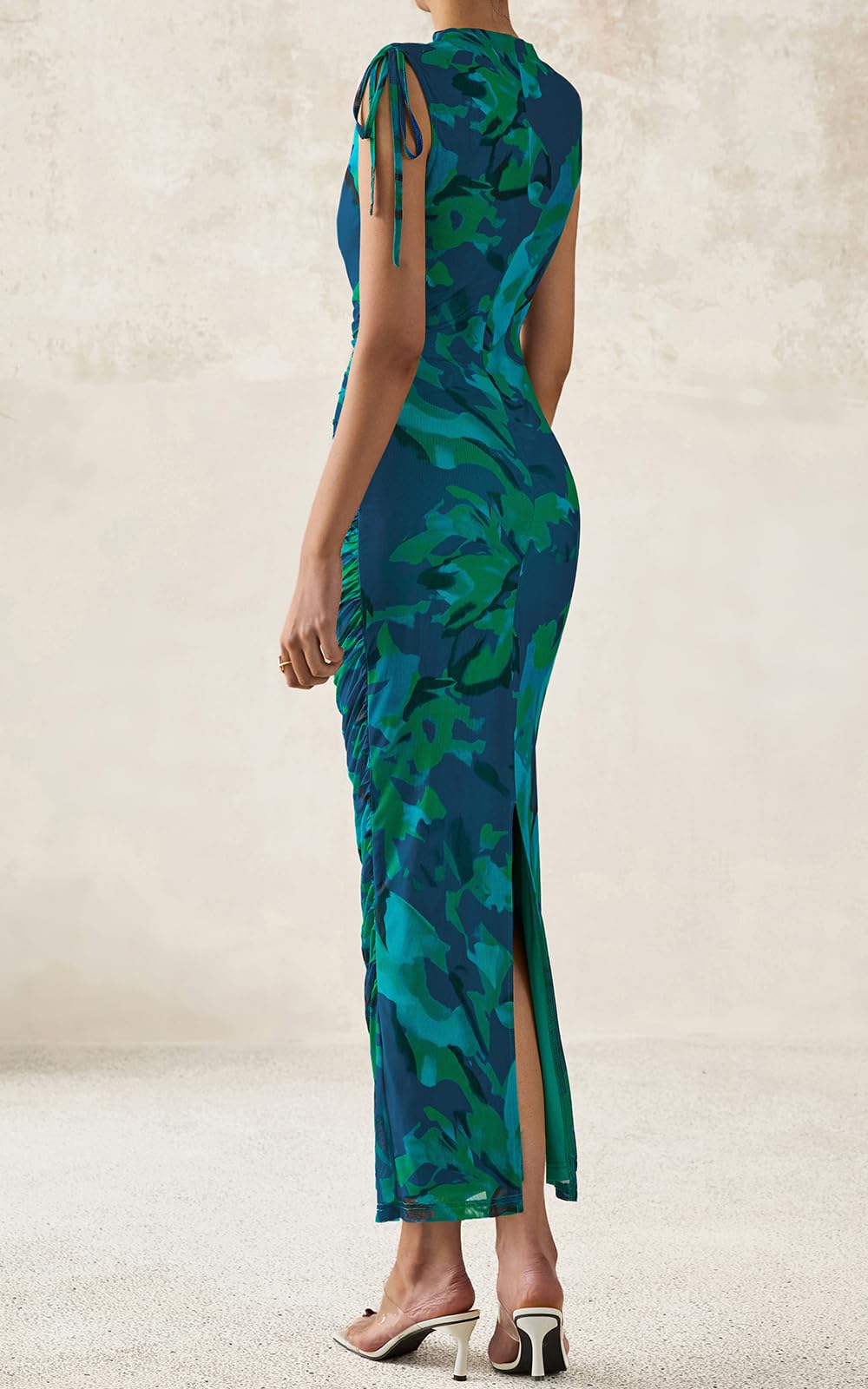 Foto 4 pulgar | Vestido Largo Prettygarden Para Mujer, Estampado Floral, Malla, Azul - Venta Internacional.
