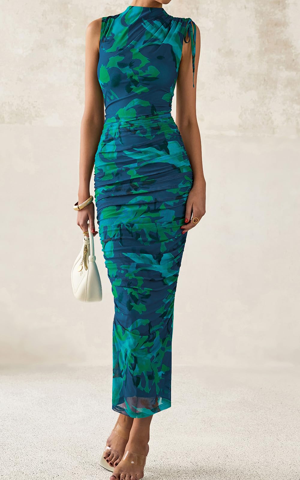 Foto 5 | Vestido Largo Prettygarden Para Mujer, Estampado Floral, Malla, Azul - Venta Internacional.