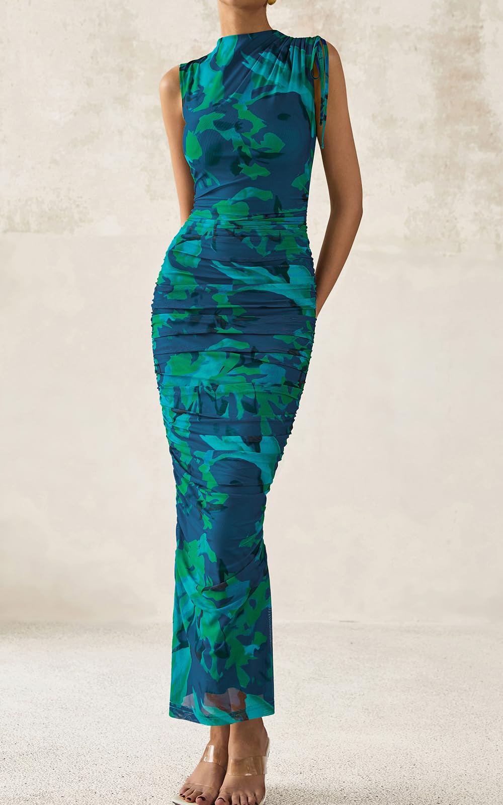 Foto 8 pulgar | Vestido Largo Prettygarden Para Mujer, Estampado Floral, Malla, Azul - Venta Internacional.
