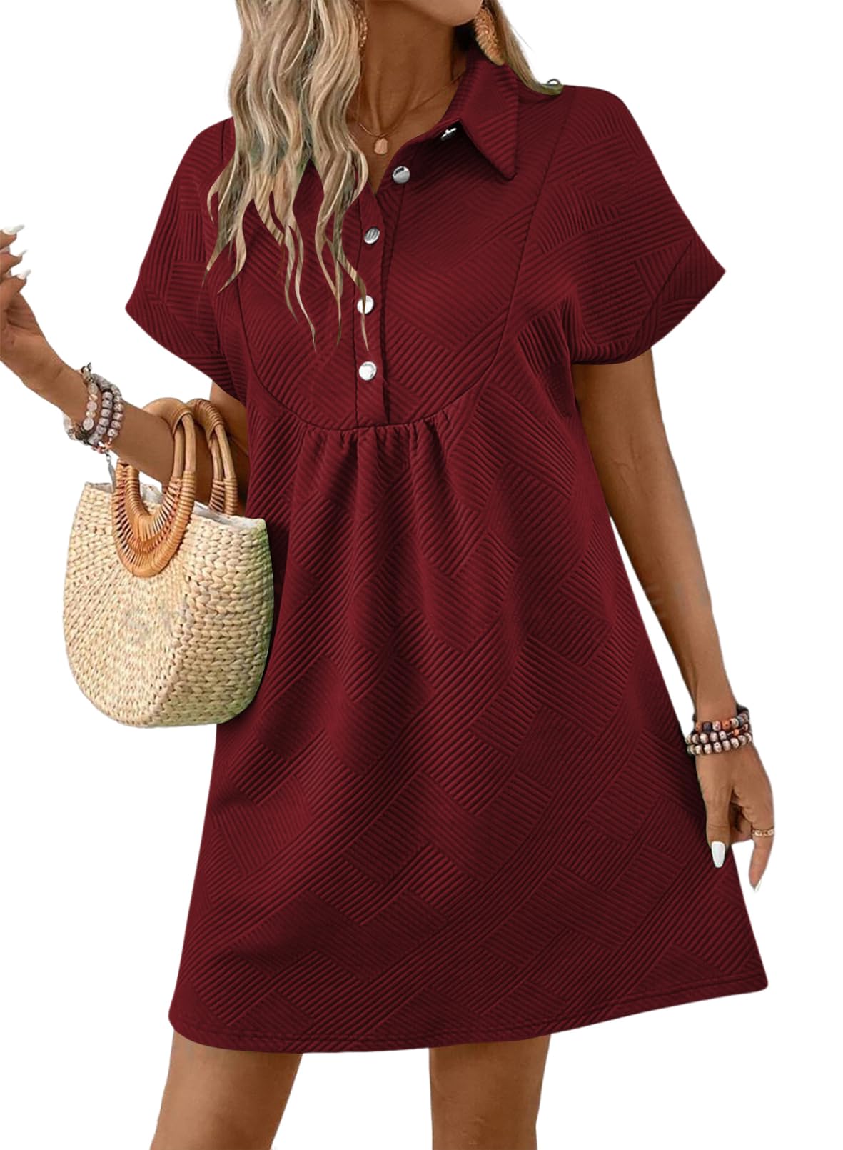 Foto 2 pulgar | Vestido Acelit Primavera-verano Con Cuello De Solapa Para Mujer, Color Rojo, Talla S - Venta Internacional.