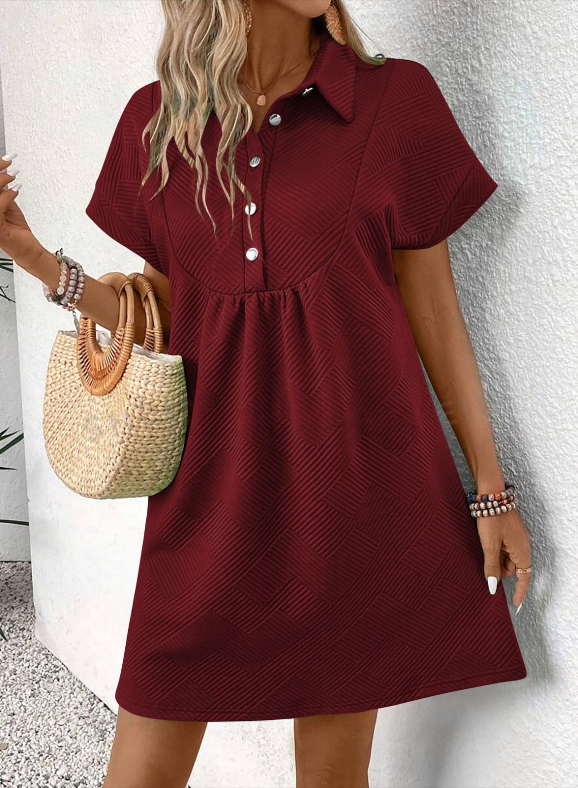 Foto 3 pulgar | Vestido Acelit Primavera-verano Con Cuello De Solapa Para Mujer, Color Rojo, Talla S - Venta Internacional.