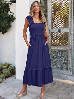 Foto 3 | Vestido Largo Anrabess Sin Mangas Con Cuello Cuadrado Azul Marino Para Mujer - Venta Internacional.