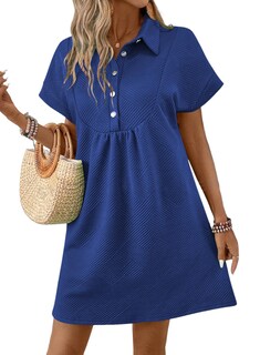 Foto 1 | Vestido Acelit Primavera-verano Con Cuello De Solapa Para Mujer, Azul, Talla S - Venta Internacional.