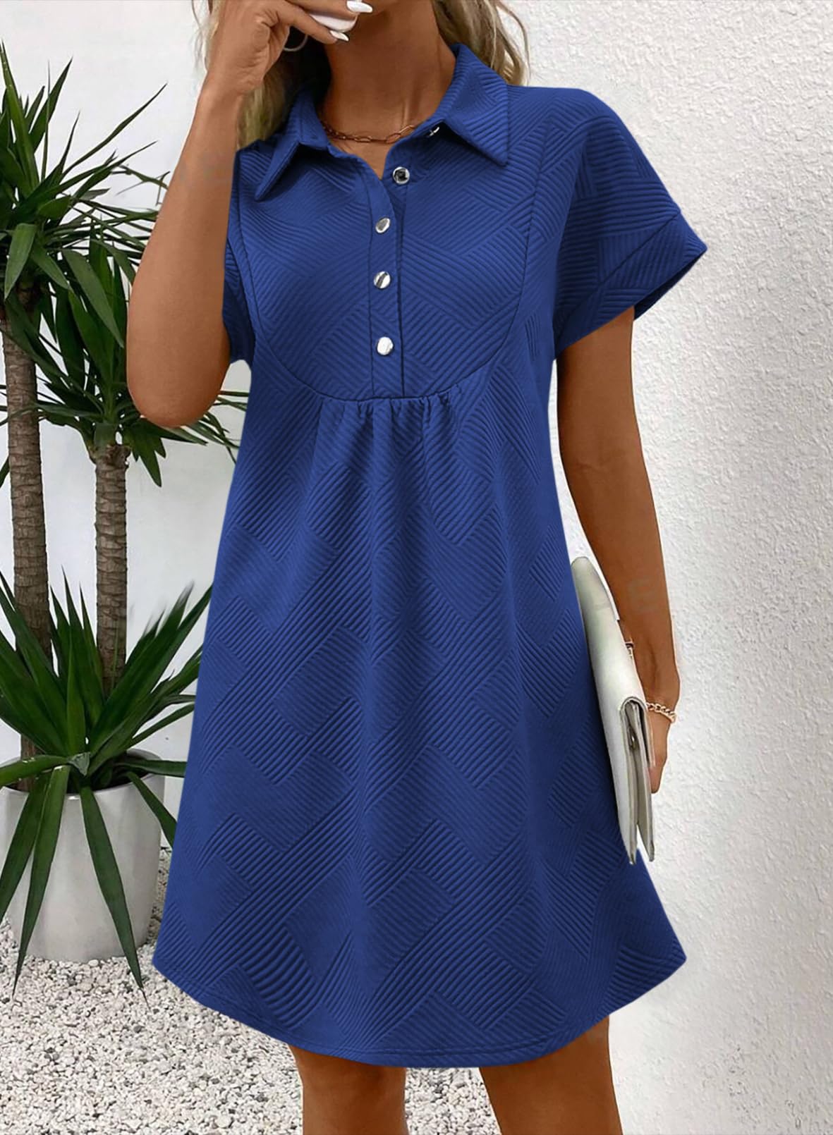 Foto 5 pulgar | Vestido Acelit Primavera-verano Con Cuello De Solapa Para Mujer, Azul, Talla S - Venta Internacional.