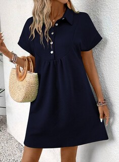 Foto 2 | Vestido Acelit Primavera-verano Con Cuello De Solapa Para Mujer, Azul Marino - Venta Internacional.