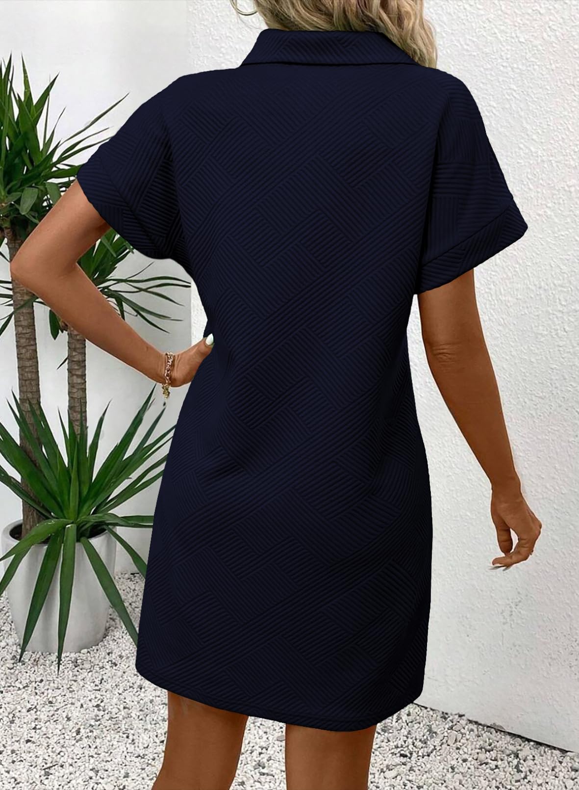 Foto 4 pulgar | Vestido Acelit Primavera-verano Con Cuello De Solapa Para Mujer, Azul Marino - Venta Internacional.