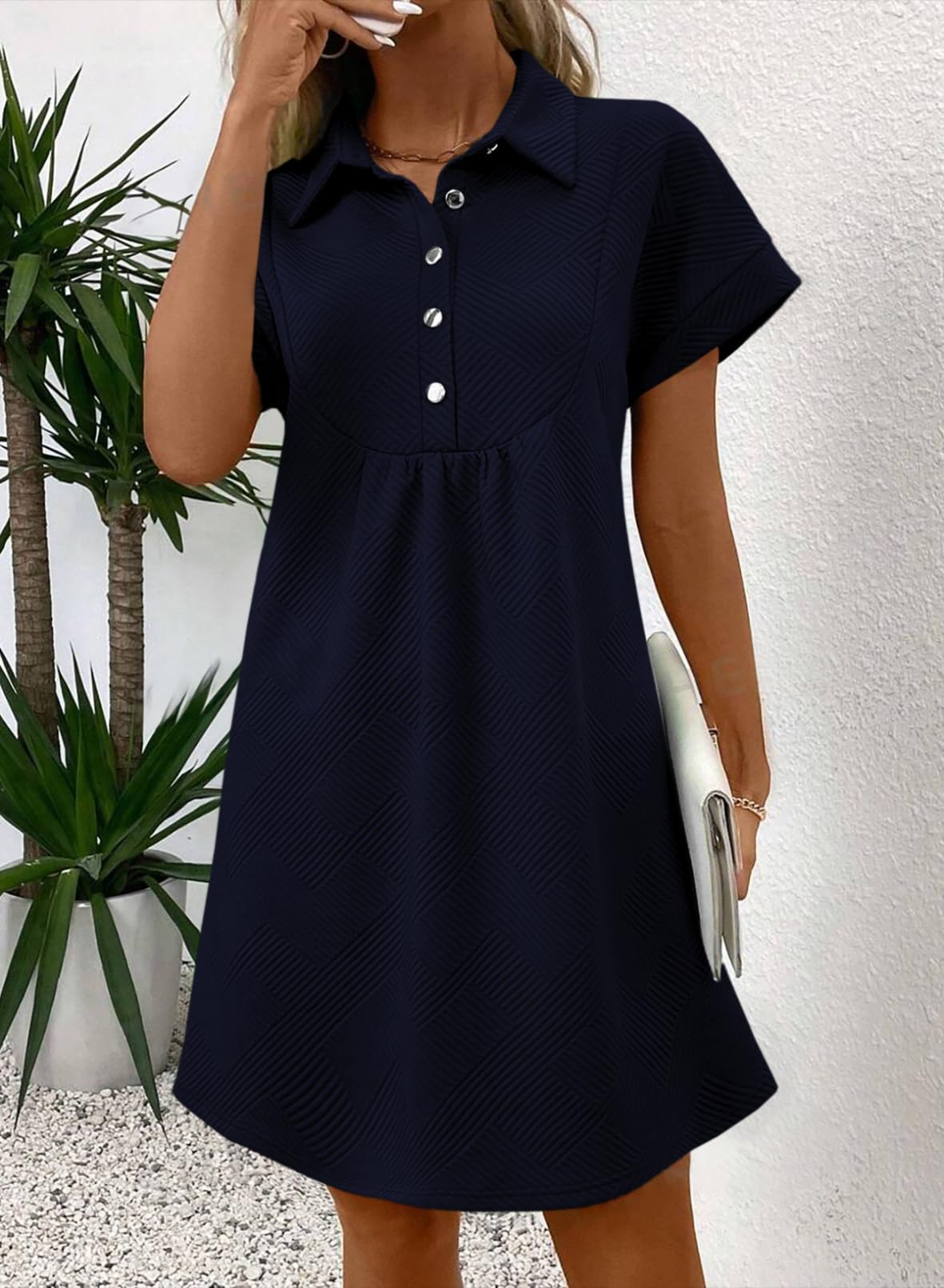 Foto 5 pulgar | Vestido Acelit Primavera-verano Con Cuello De Solapa Para Mujer, Azul Marino - Venta Internacional.