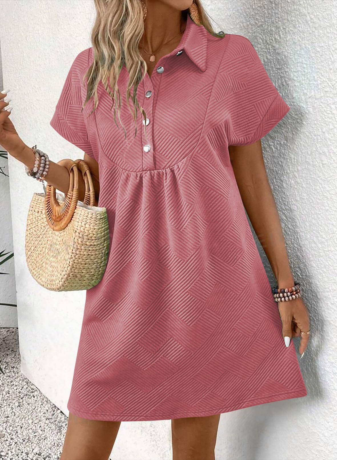 Foto 3 pulgar | Vestido Acelit Primavera-verano Con Cuello De Solapa Para Mujer, Color Rosa S - Venta Internacional.