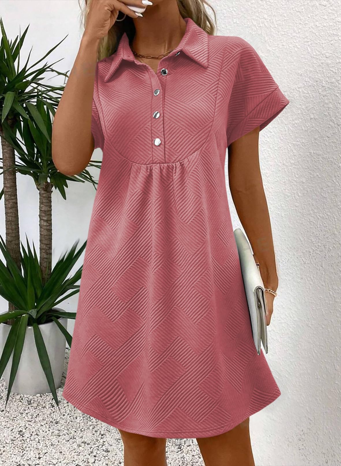 Foto 5 pulgar | Vestido Acelit Primavera-verano Con Cuello De Solapa Para Mujer, Color Rosa S - Venta Internacional.