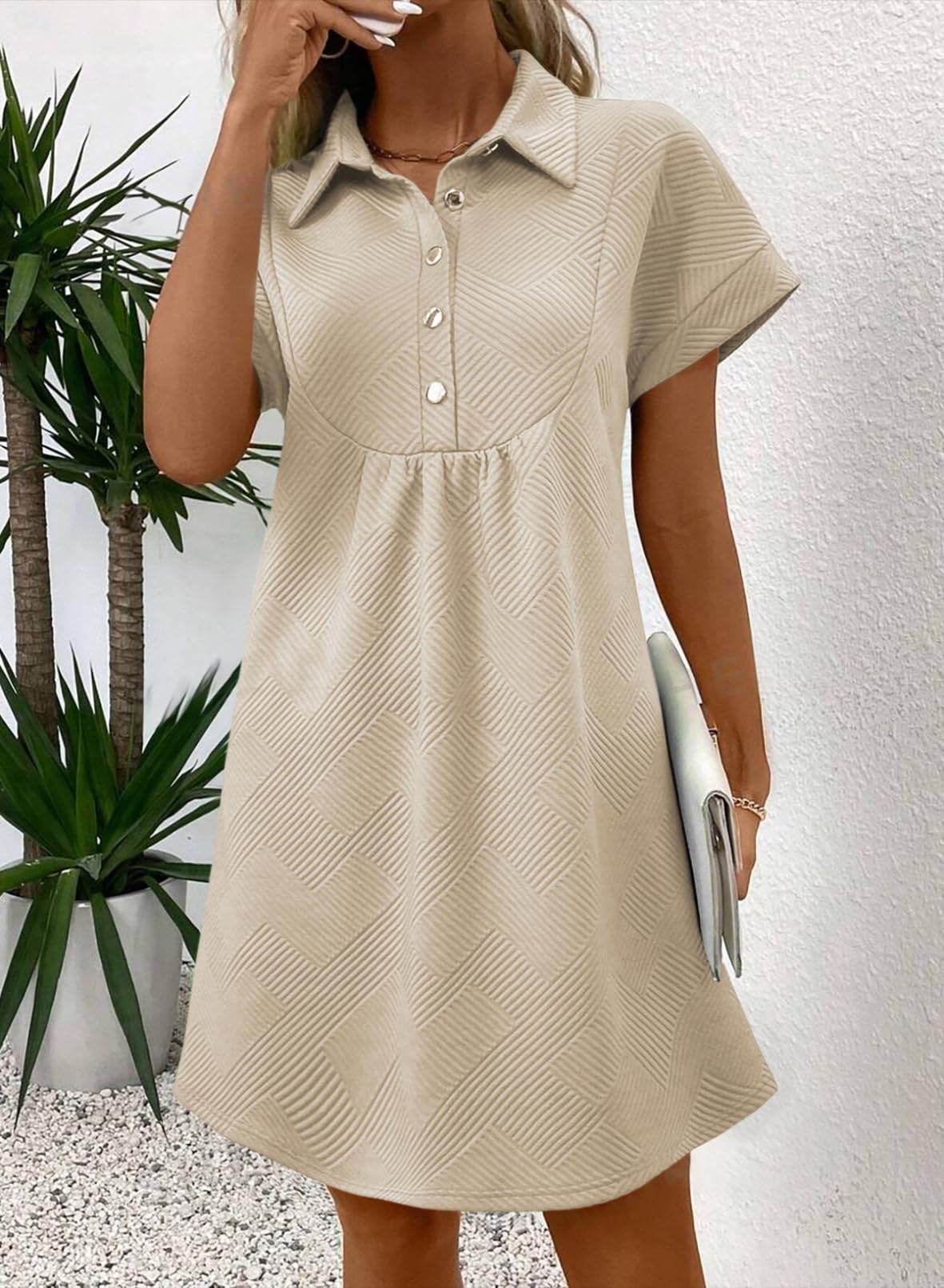 Foto 5 pulgar | Vestido Acelit Primavera-verano Con Cuello De Solapa Para Mujer, Color Beige Xl - Venta Internacional.