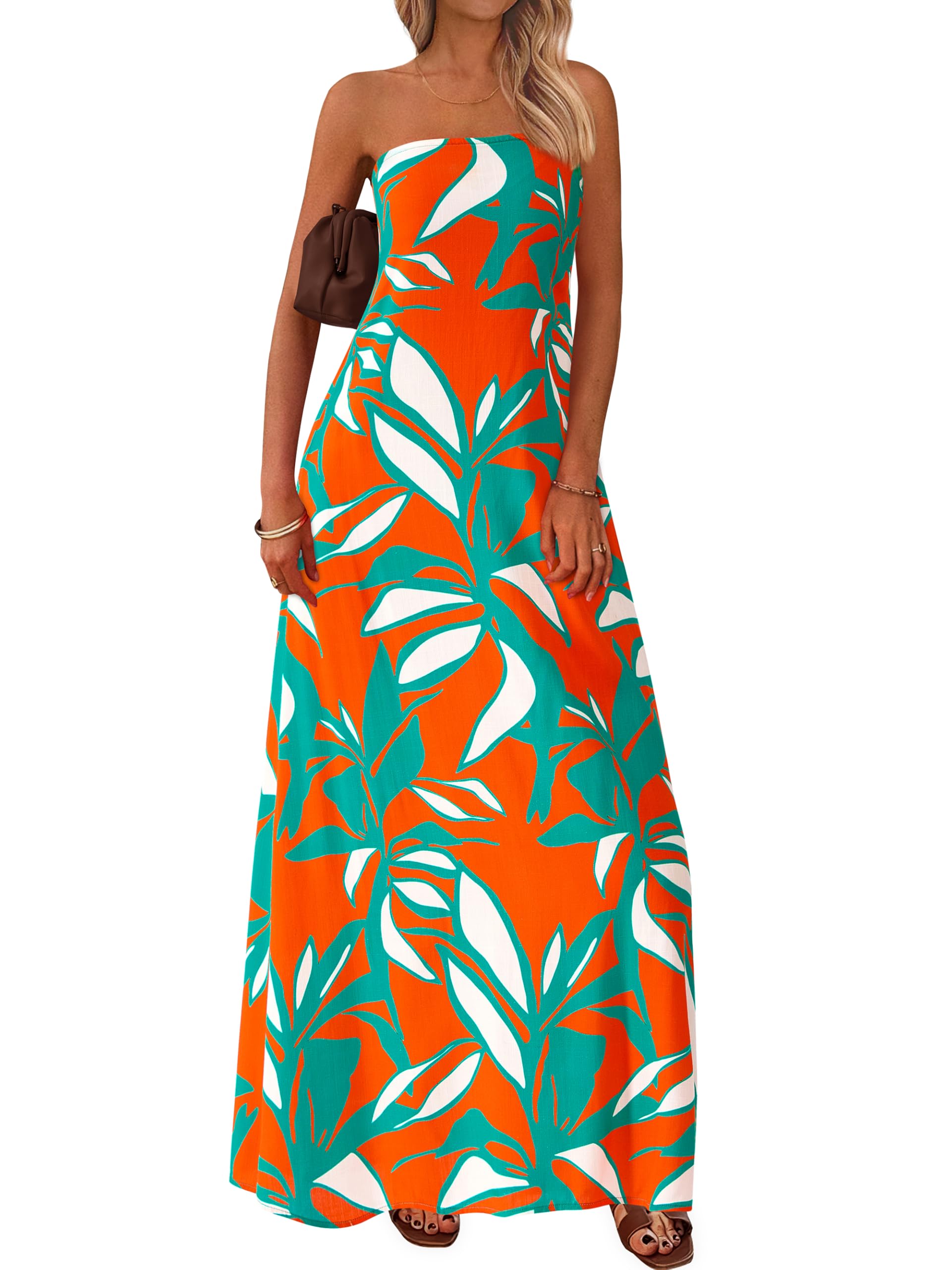 Foto 2 pulgar | Vestido Largo Mascomoda Summer Boho Floral Para Mujer Naranja Xl - Venta Internacional.