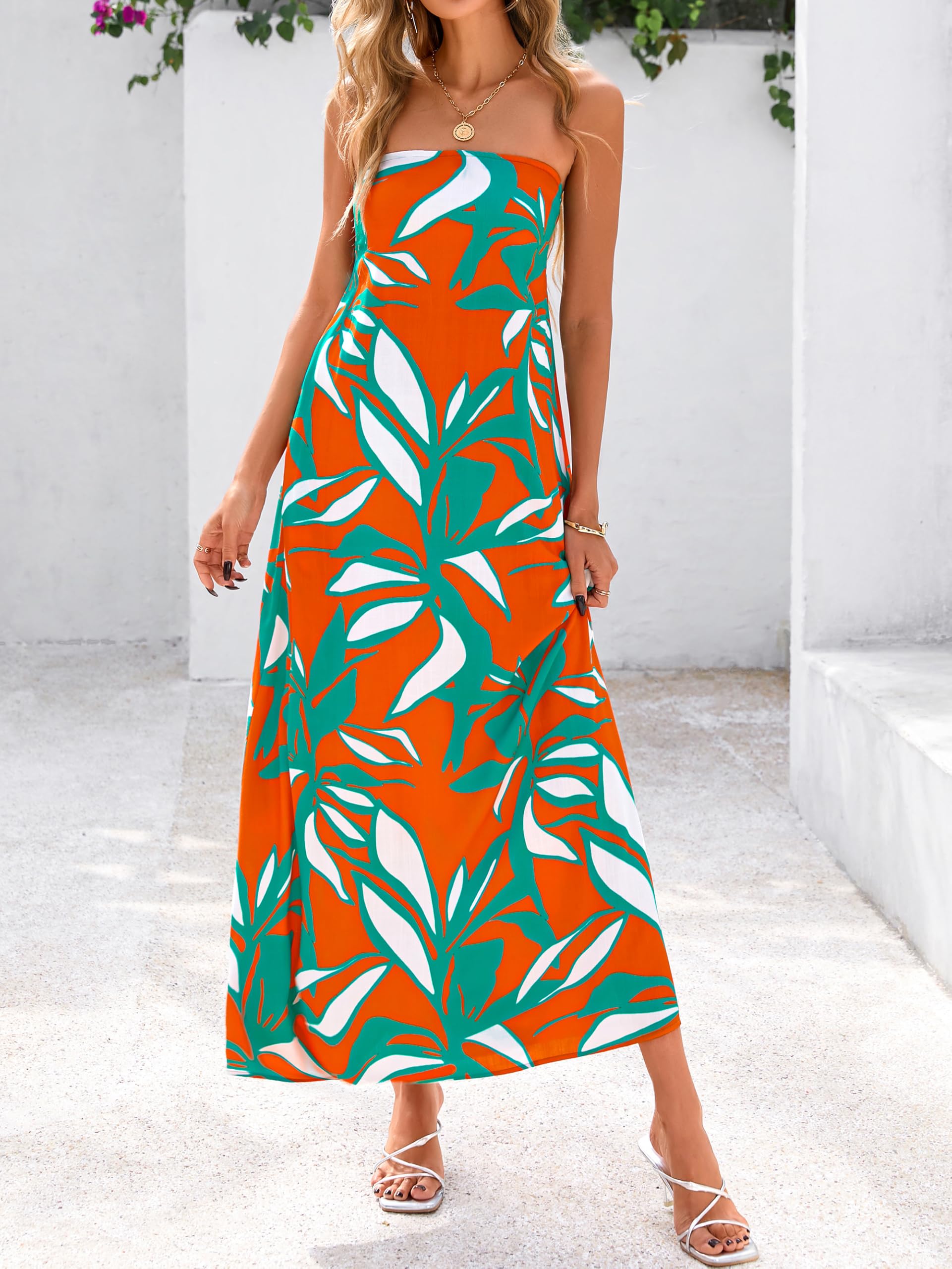 Foto 3 pulgar | Vestido Largo Mascomoda Summer Boho Floral Para Mujer Naranja Xl - Venta Internacional.