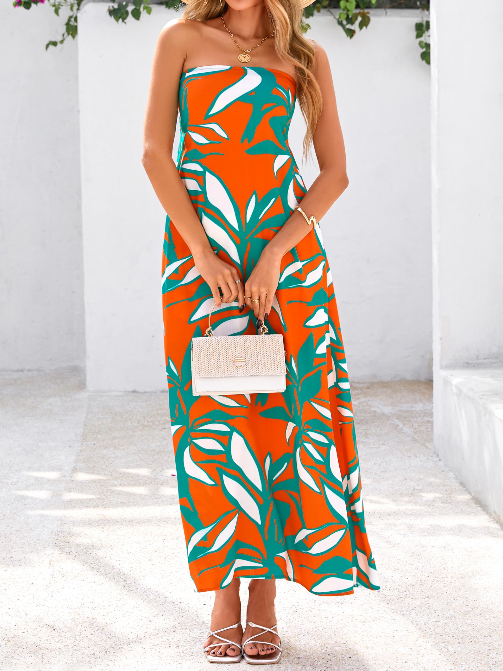Foto 3 | Vestido Largo Mascomoda Summer Boho Floral Para Mujer Naranja Xl - Venta Internacional.