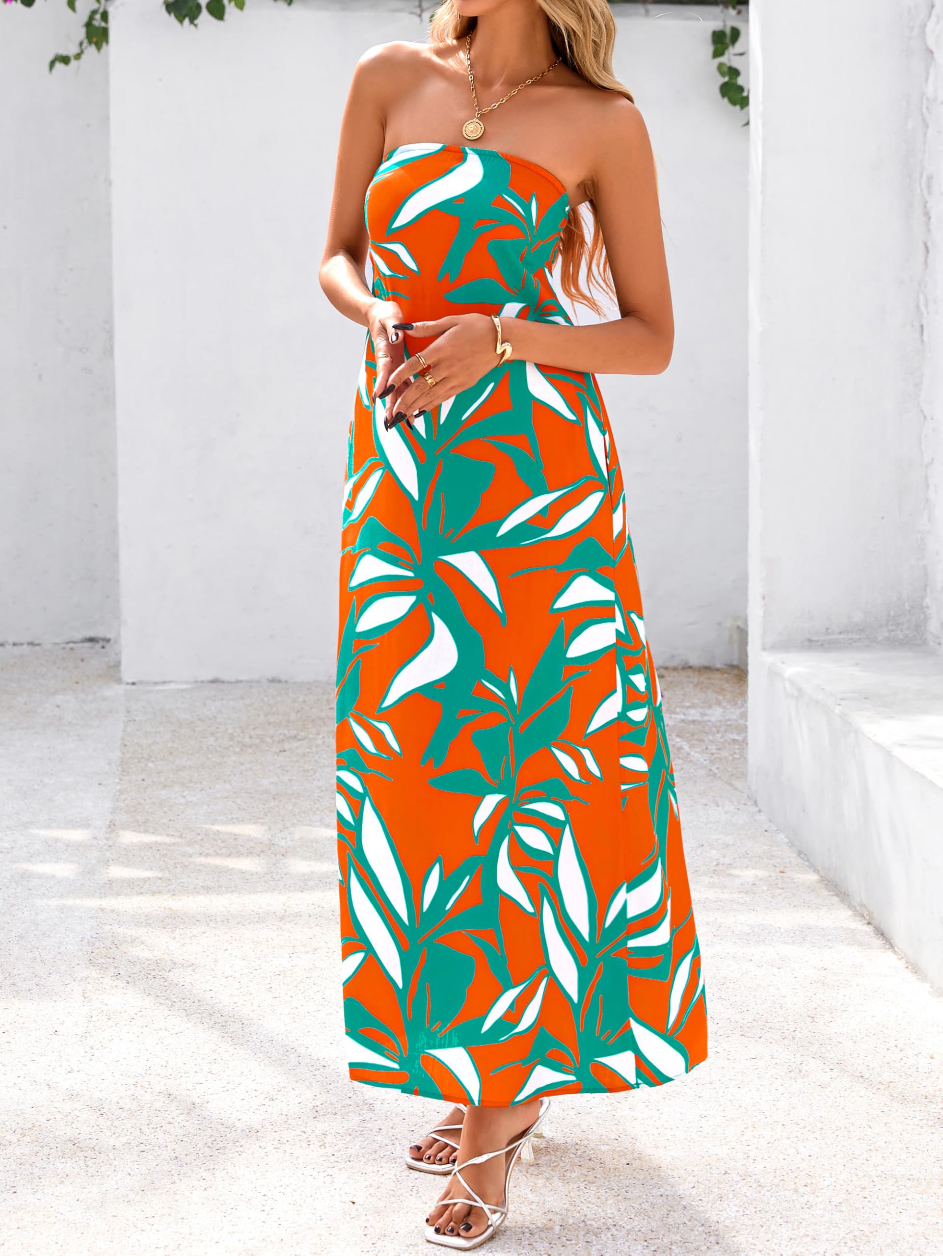 Foto 5 pulgar | Vestido Largo Mascomoda Summer Boho Floral Para Mujer Naranja Xl - Venta Internacional.