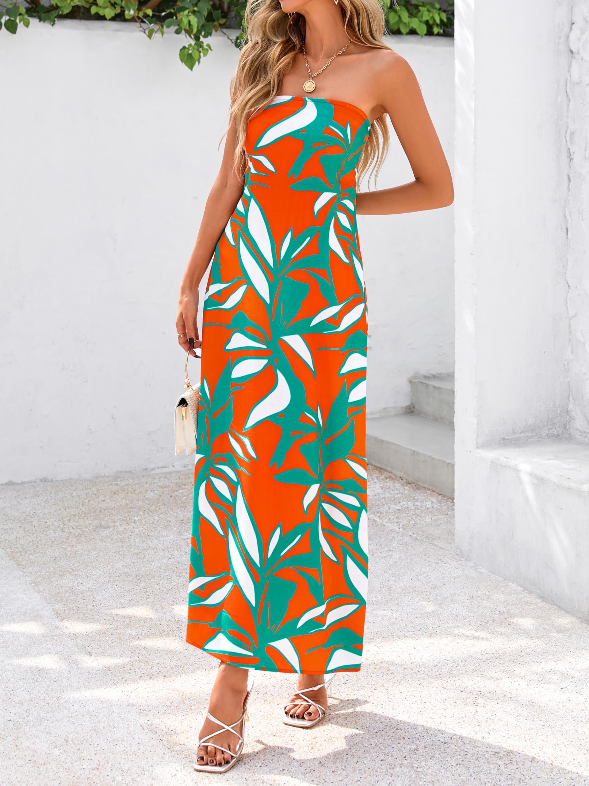 Foto 6 pulgar | Vestido Largo Mascomoda Summer Boho Floral Para Mujer Naranja Xl - Venta Internacional.