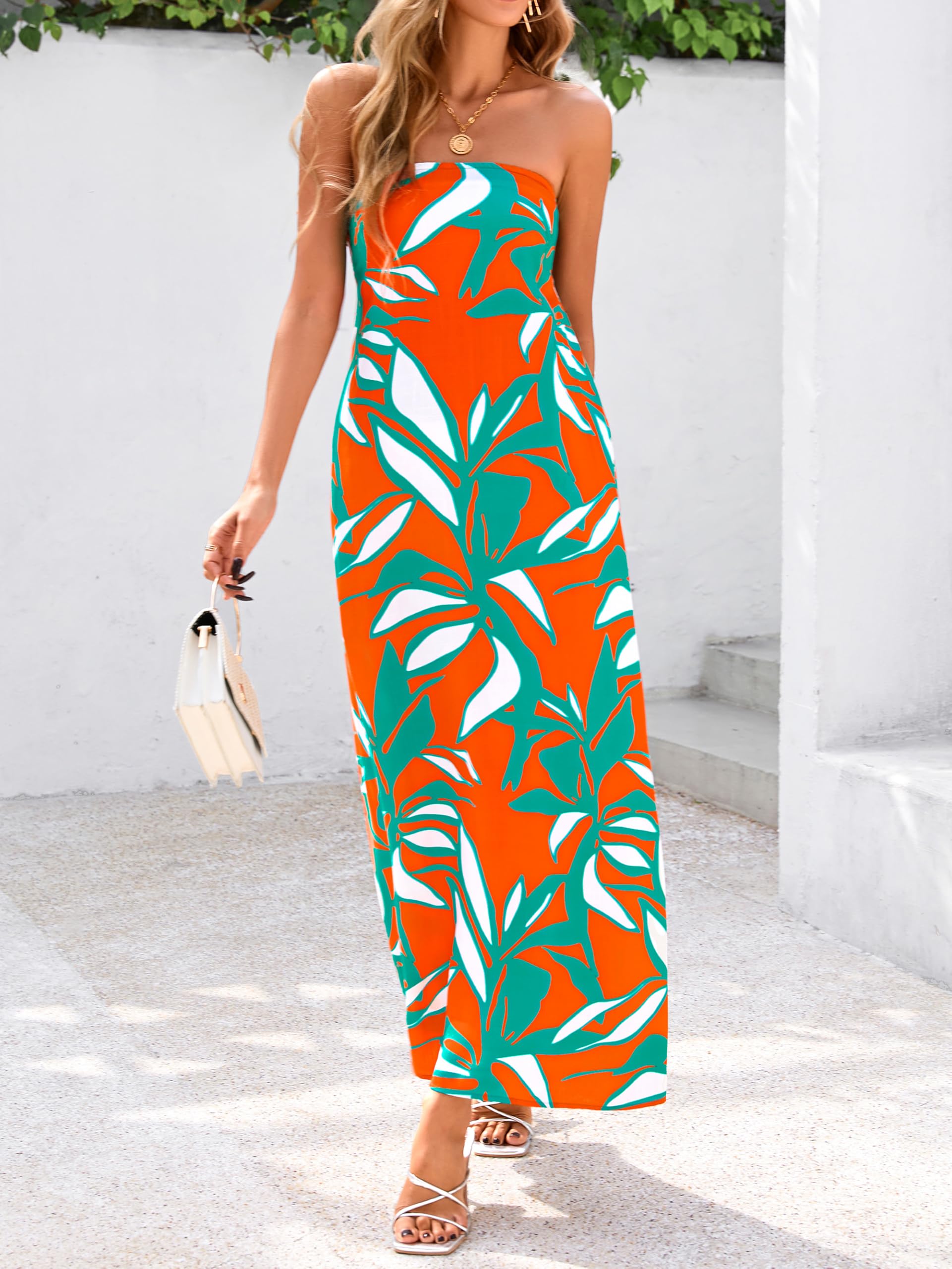 Foto 8 pulgar | Vestido Largo Mascomoda Summer Boho Floral Para Mujer Naranja Xl - Venta Internacional.