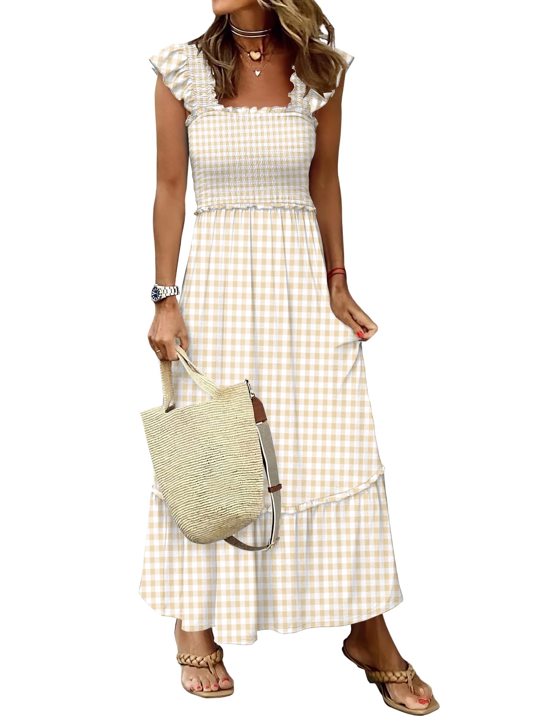 Foto 1 | Vestido Largo Anrabess Sin Mangas Con Cuello Cuadrado Para Mujer - Venta Internacional.