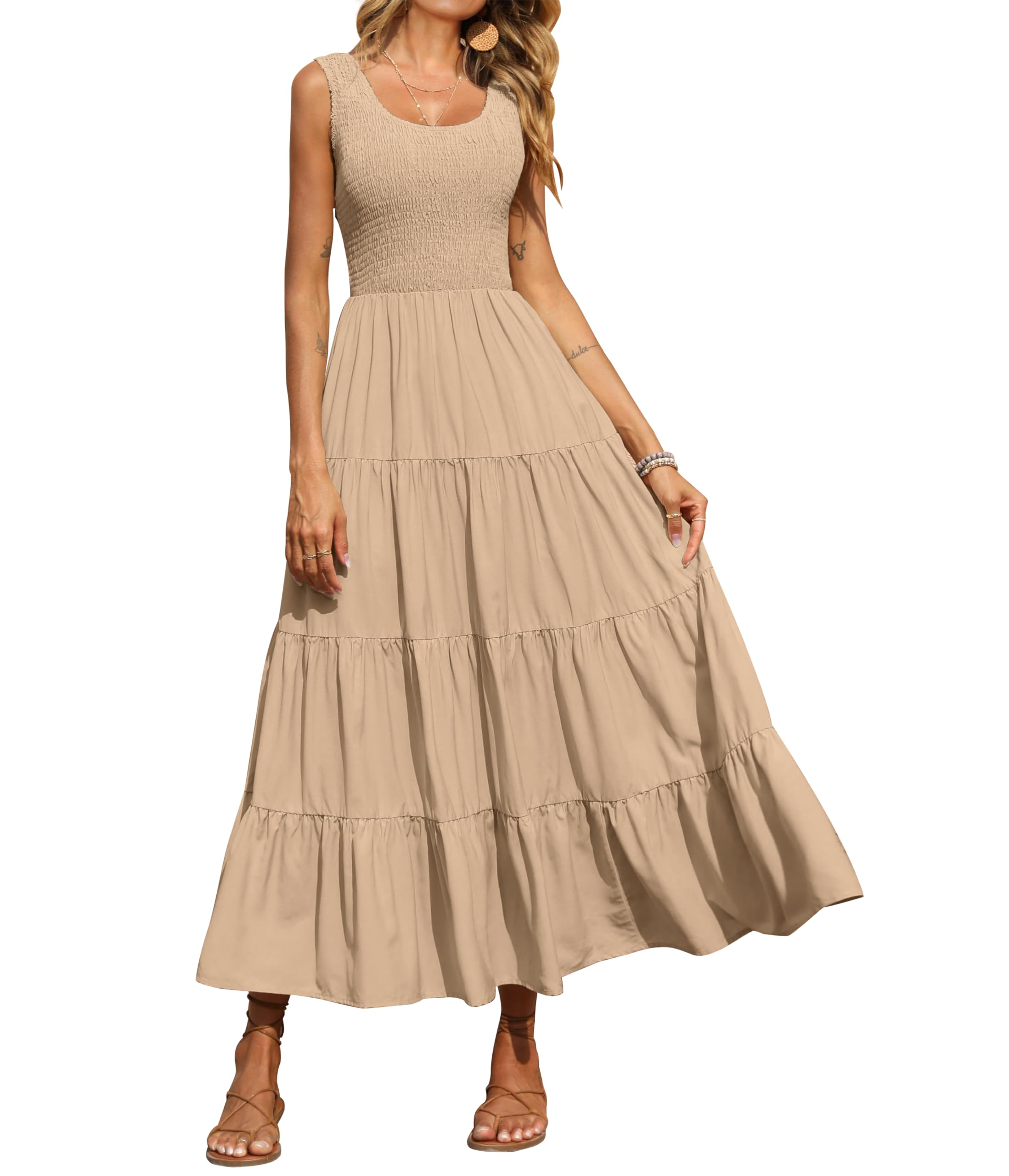 Foto 2 pulgar | Vestido Largo De Verano Prettygarden Para Mujer, Sin Mangas, Color Albaricoque - Venta Internacional.