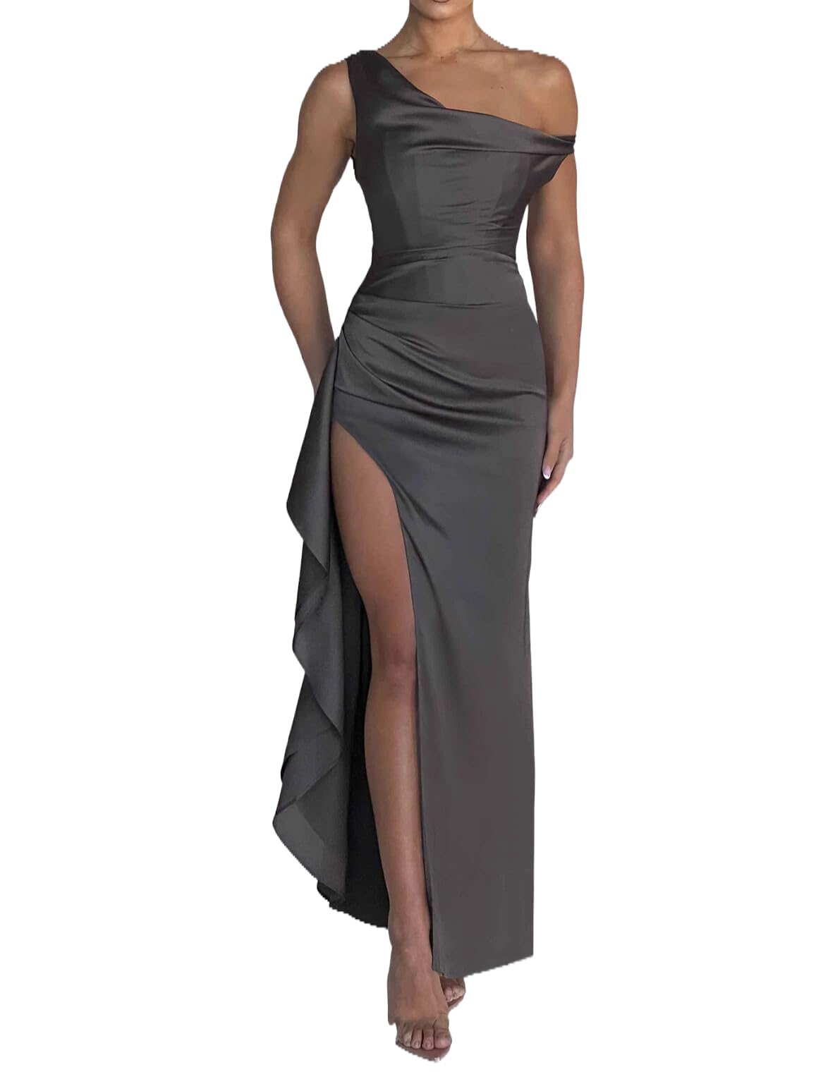 Foto 1 | Vestido Largo De Fiesta Lphirkut Con Diseño De Sirena Satinado, Color Carbón, Para Mujer - Venta Internacional.