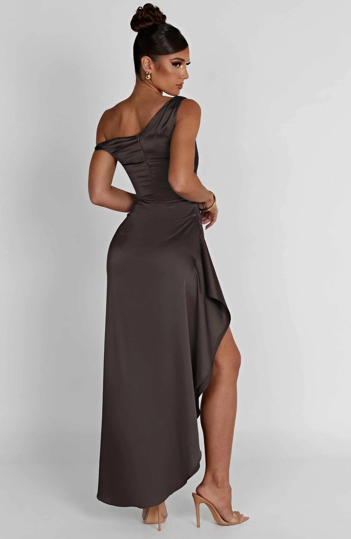 Foto 4 pulgar | Vestido Largo De Fiesta Lphirkut Con Diseño De Sirena Satinado, Color Carbón, Para Mujer - Venta Internacional.