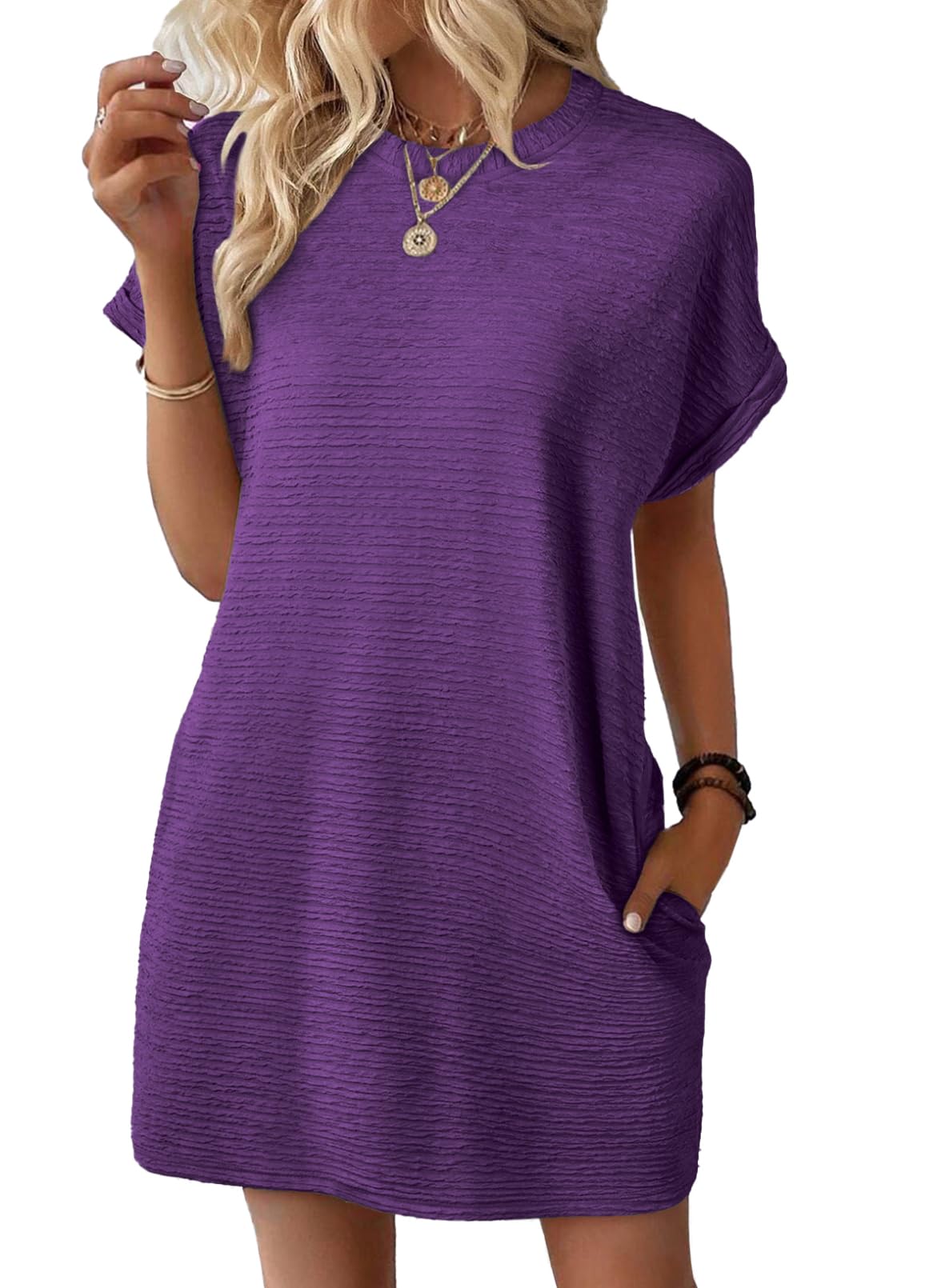 Foto 2 pulgar | Vestido Evaless, Moda De Verano, Manga Corta Para Mujer, Morado - Venta Internacional.