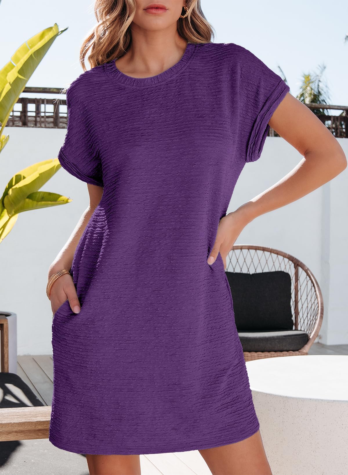 Foto 5 pulgar | Vestido Evaless, Moda De Verano, Manga Corta Para Mujer, Morado - Venta Internacional.
