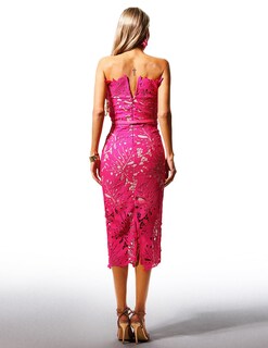 Foto 3 | Vestido Midi Bella Barnett De Encaje Floral Rojo Rosado Para Mujer - Venta Internacional.