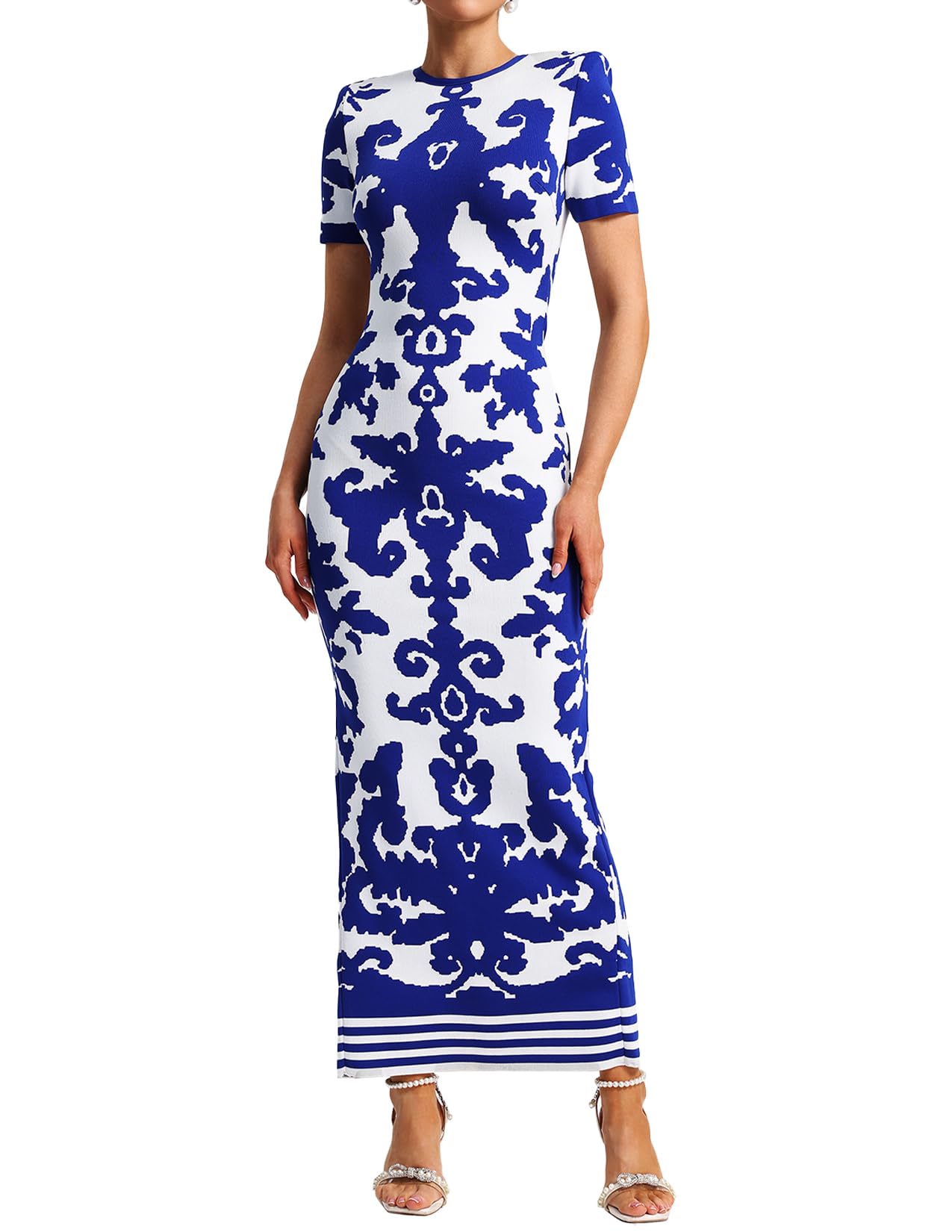 Foto 2 pulgar | Vestido Largo Ajustado Bella Barnett Con Vendaje De Jacquard Azul - Venta Internacional.