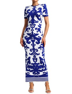 Foto 1 | Vestido Largo Ajustado Bella Barnett Con Vendaje De Jacquard Azul - Venta Internacional.